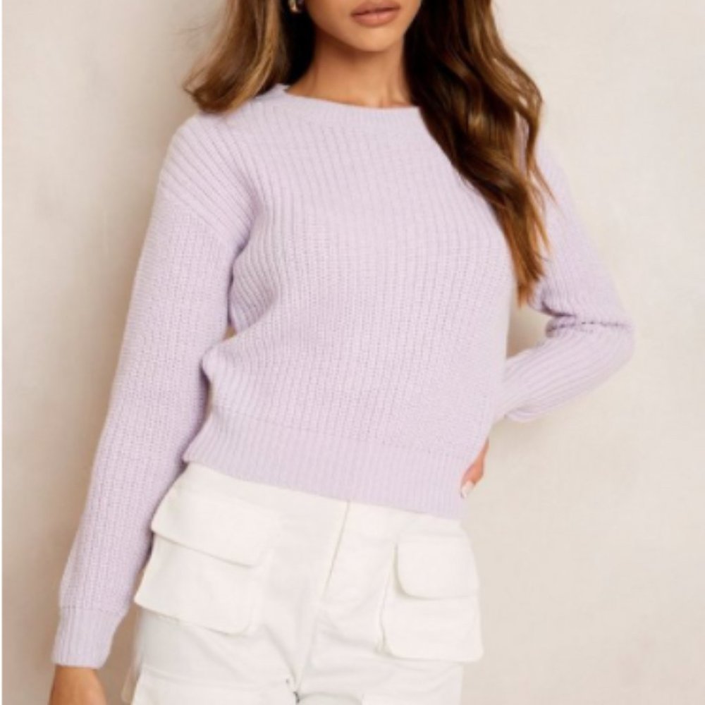 NWT boohoo light purple cropped crew neck knit sweater